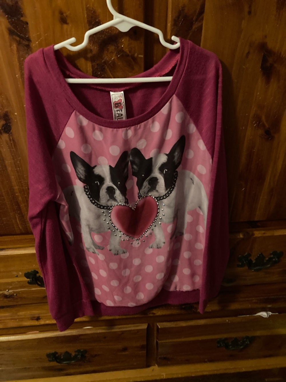 Pre-Owned  Size M Beautees Pink Magenta Puppy Heart Long-Sleeve Top